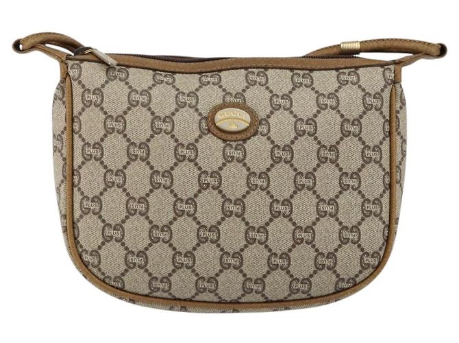 Borsa a Spalla GUCCI GG PLUS in Tela Pelle PVC Beige Auth th6401 - vista 2