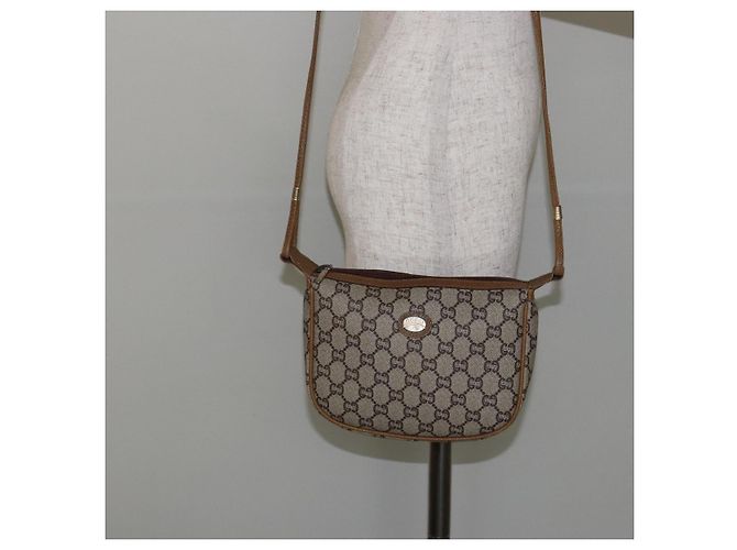 Borsa a Spalla GUCCI GG PLUS in Tela Pelle PVC Beige Auth th6401 - vista 21