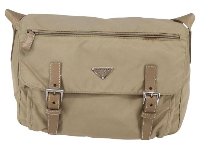 Bolsa de Ombro PRADA Nylon Bege Prata Autêntica mr1533 - vista 13