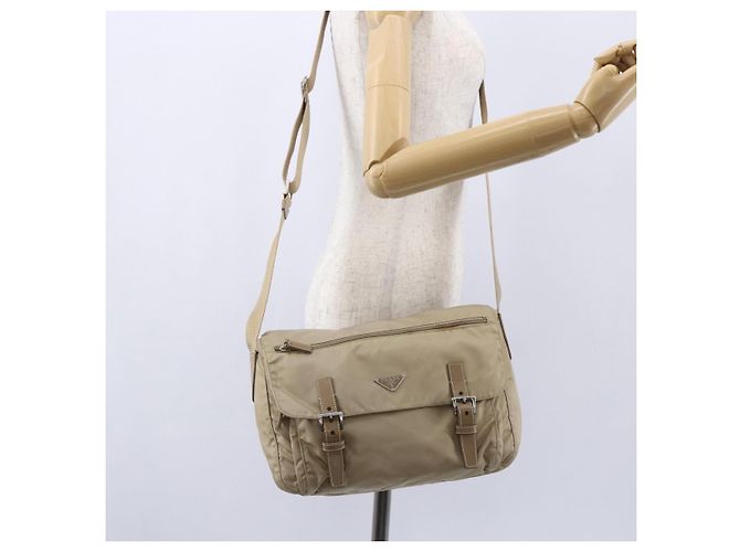 Bolsa de Ombro PRADA Nylon Bege Prata Autêntica mr1533 - vista 27