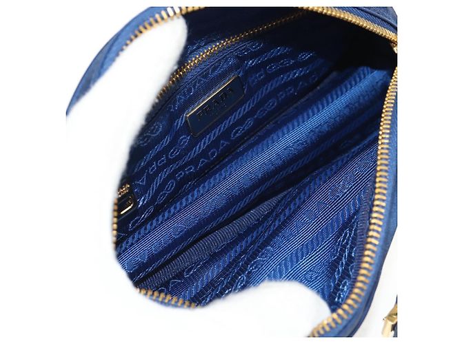 Borsa Clutch PRADA in nylon blu e oro Auth SW1822V D'oro - vista 10