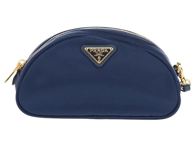 Borsa Clutch PRADA in nylon blu e oro Auth SW1822V D'oro - vista 13