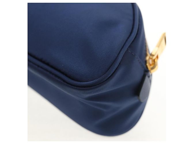 Borsa Clutch PRADA in nylon blu e oro Auth SW1822V D'oro - vista 16
