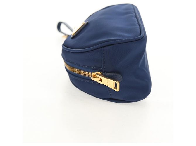Borsa Clutch PRADA in nylon blu e oro Auth SW1822V D'oro - vista 3