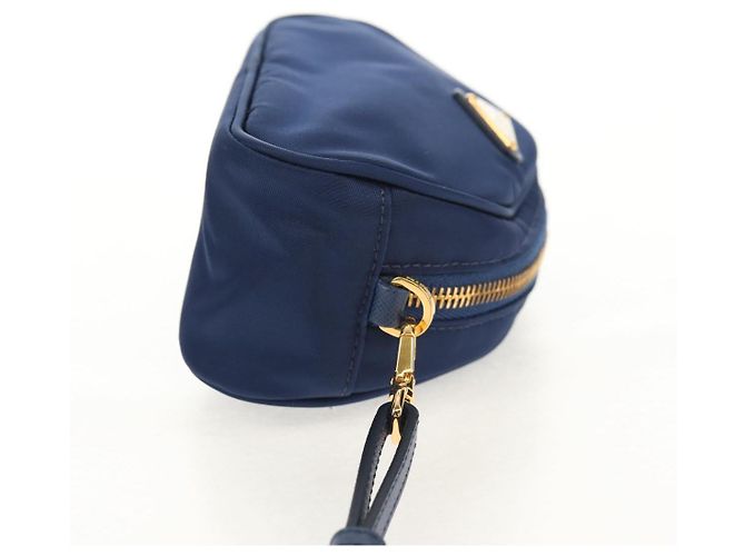 Borsa Clutch PRADA in nylon blu e oro Auth SW1822V D'oro - vista 4