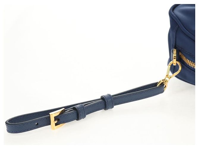 Borsa Clutch PRADA in nylon blu e oro Auth SW1822V D'oro - vista 7