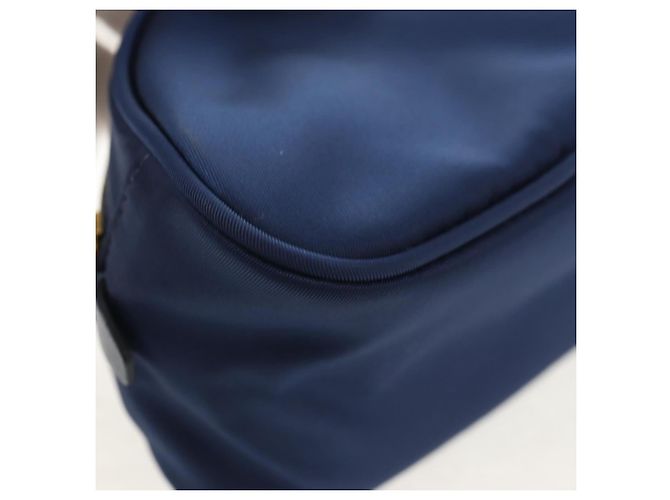 Borsa Clutch PRADA in nylon blu e oro Auth SW1822V D'oro - vista 8