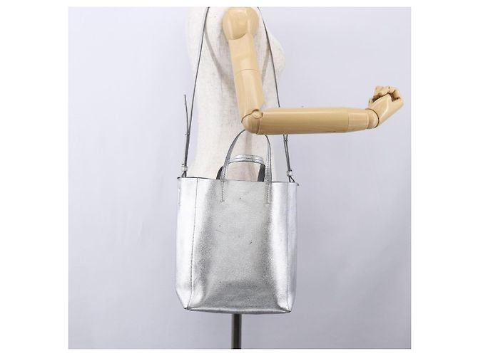 Céline CELINE Handtasche aus Leder 2-in-1 Weiß Silber Authentisch BA8030 - Ansicht 22