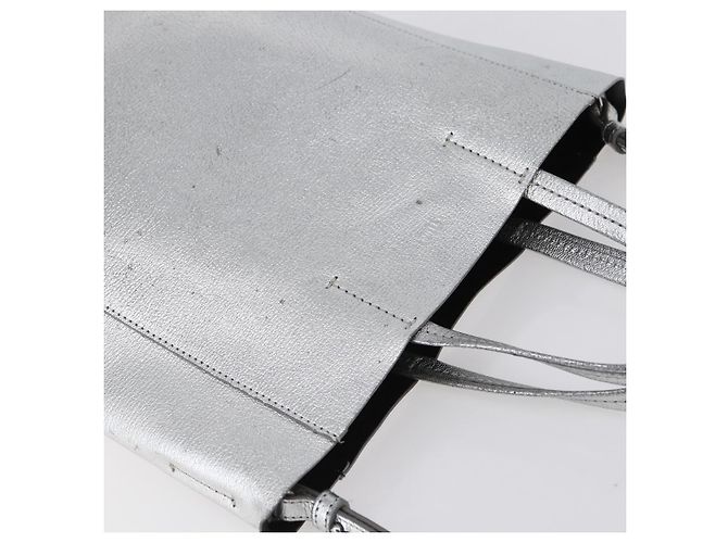 Céline CELINE Handtasche aus Leder 2-in-1 Weiß Silber Authentisch BA8030 - Ansicht 6