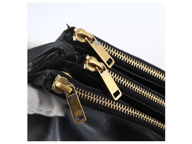 Céline Borsa a spalla Trio Small in pelle nera e oro Auth BA7683 Nero D'oro - vista 10