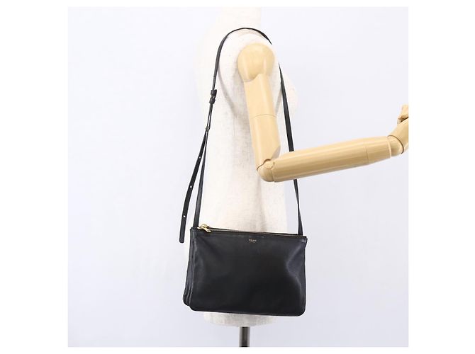 Céline Borsa a spalla Trio Small in pelle nera e oro Auth BA7683 Nero D'oro - vista 21