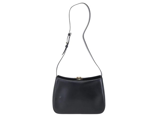 Salvatore Ferragamo Gancini Shoulder Bag Leather Black Gold Auth 153976 Golden - view 2