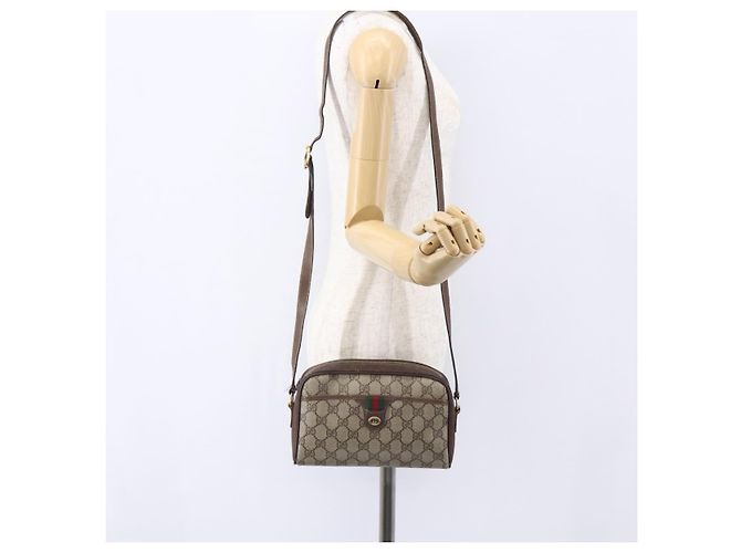 Borsa Sherry Line GG Supreme Web di GUCCI in PVC beige e oro 116 02 089 Auth BA7968 D'oro - vista 22