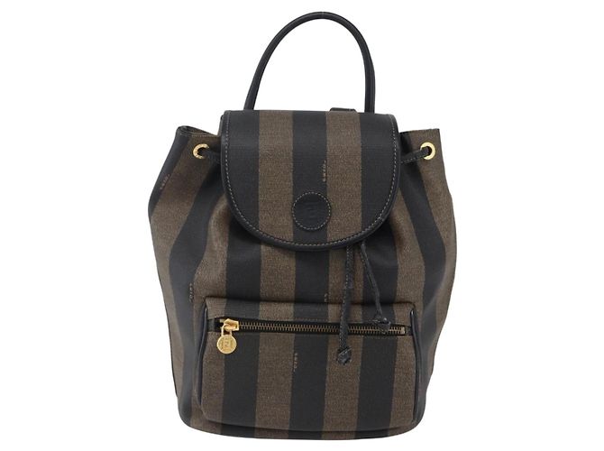 Pequin FENDI Pecan Canvas Rucksack Braun Schwarz Auth bs30797 - Ansicht 13