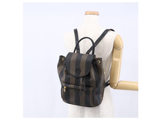 Pequin FENDI Pecan Canvas Rucksack Braun Schwarz Auth bs30797 - Ansicht 24