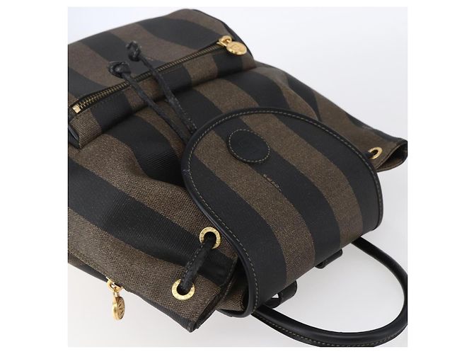 Pequin FENDI Pecan Canvas Rucksack Braun Schwarz Auth bs30797 - Ansicht 6