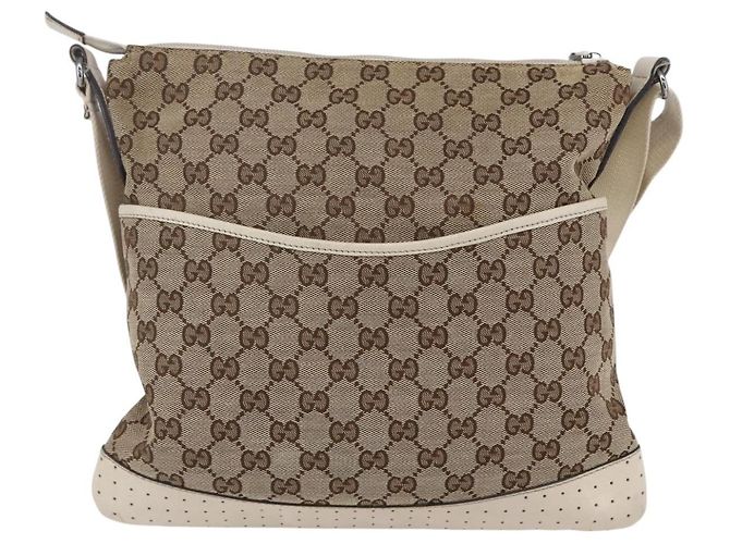 Borsa a Spalla GG Canvas Gucci Beige Argento 145857 Auth 153476 - vista 13