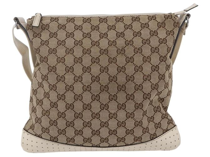 Borsa a Spalla GG Canvas Gucci Beige Argento 145857 Auth 153476 - vista 2