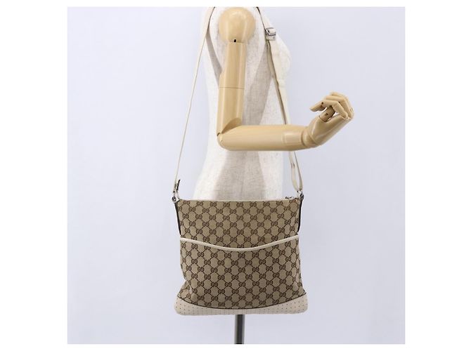 Borsa a Spalla GG Canvas Gucci Beige Argento 145857 Auth 153476 - vista 23