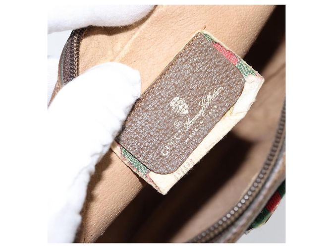 GUCCI GG Supreme Web Sherry Line Clutch Bag PVC Beige Rosso 89 01 034 Auth 149786 - vista 10
