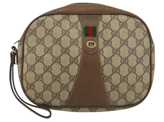 GUCCI GG Supreme Web Sherry Line Clutch Bag PVC Beige Rosso 89 01 034 Auth 149786 - vista 13