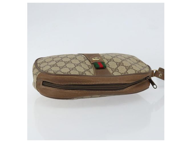 GUCCI GG Supreme Web Sherry Line Clutch Bag PVC Beige Rosso 89 01 034 Auth 149786 - vista 5