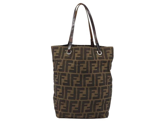 Borsa a mano in tela Zucca FENDI nera e marrone Auth BA7544 Nero - vista 13