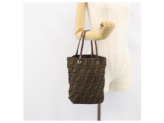 Borsa a mano in tela Zucca FENDI nera e marrone Auth BA7544 Nero - vista 20