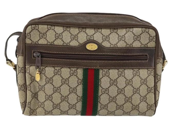 Borsa Sherry Line GG Supreme Web di GUCCI in PVC Beige e Oro 75 001 4071 Auth ka127 D'oro - vista 13