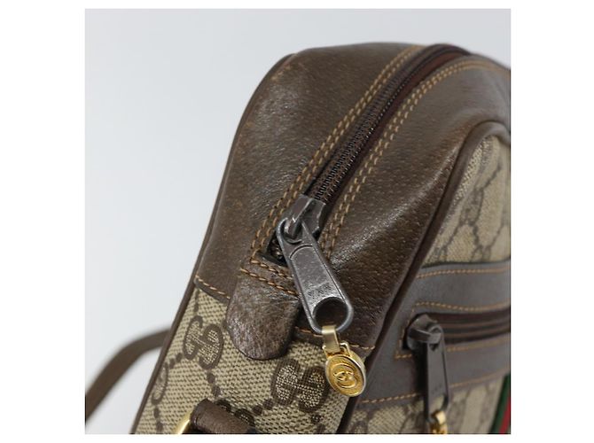 Borsa Sherry Line GG Supreme Web di GUCCI in PVC Beige e Oro 75 001 4071 Auth ka127 D'oro - vista 19
