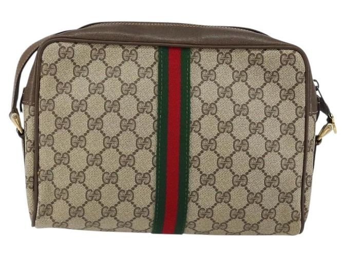 Borsa Sherry Line GG Supreme Web di GUCCI in PVC Beige e Oro 75 001 4071 Auth ka127 D'oro - vista 2