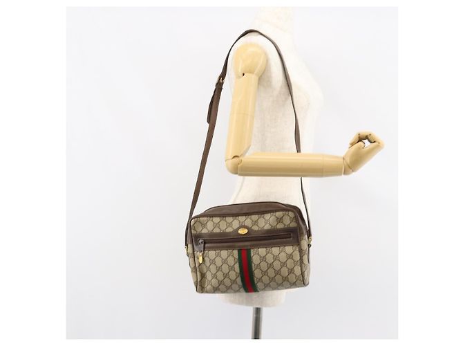 Borsa Sherry Line GG Supreme Web di GUCCI in PVC Beige e Oro 75 001 4071 Auth ka127 D'oro - vista 25