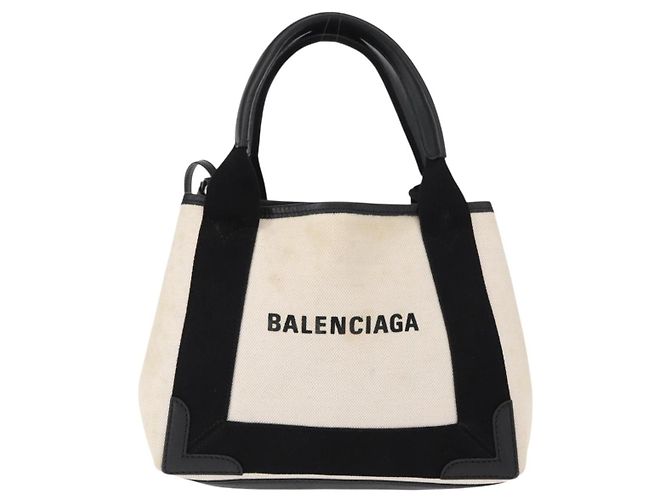 Balenciaga Borsa a mano Cabas Navy in tela 2 in 1 Bianco Nero 390346 Auth ep11845 - vista 13