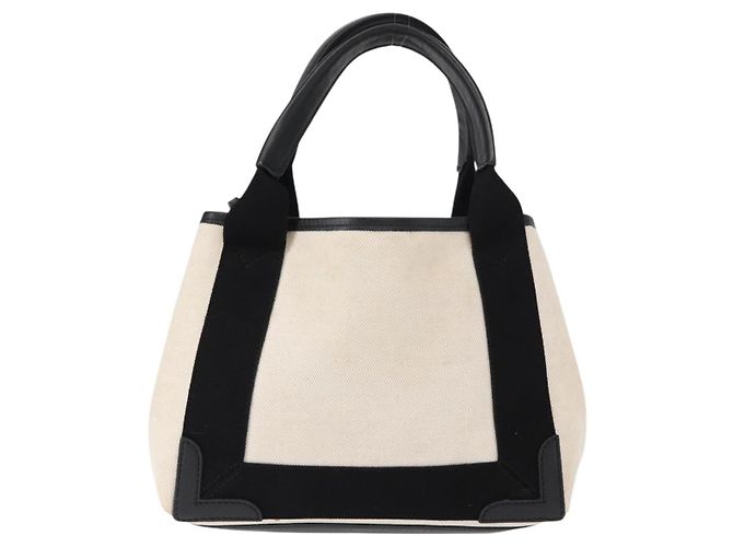 Balenciaga Borsa a mano Cabas Navy in tela 2 in 1 Bianco Nero 390346 Auth ep11845 - vista 2