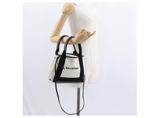 Balenciaga Borsa a mano Cabas Navy in tela 2 in 1 Bianco Nero 390346 Auth ep11845 - vista 25