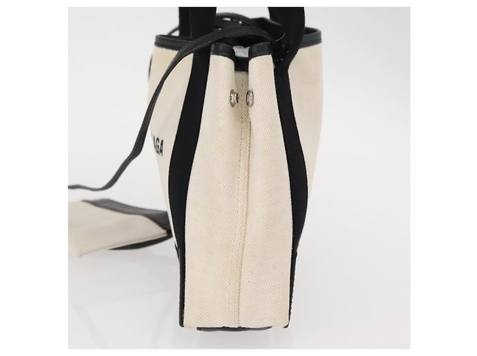 Balenciaga Borsa a mano Cabas Navy in tela 2 in 1 Bianco Nero 390346 Auth ep11845 - vista 3