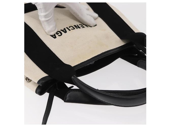 Balenciaga Borsa a mano Cabas Navy in tela 2 in 1 Bianco Nero 390346 Auth ep11845 - vista 6