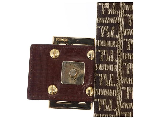 Borsa a Spalla in Tela Zucchino FENDI Beige Oro Auth 149656 - vista 10