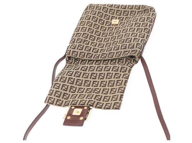 Borsa a Spalla in Tela Zucchino FENDI Beige Oro Auth 149656 - vista 18