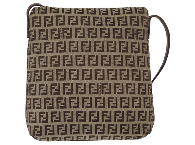 Borsa a Spalla in Tela Zucchino FENDI Beige Oro Auth 149656 - vista 2
