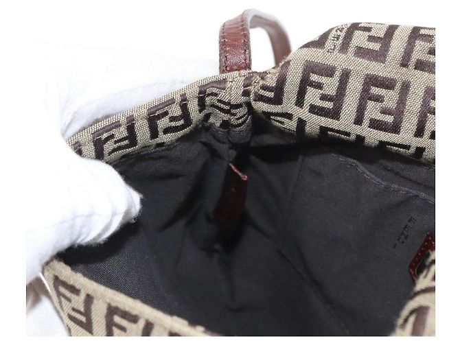 Borsa a Spalla in Tela Zucchino FENDI Beige Oro Auth 149656 - vista 21