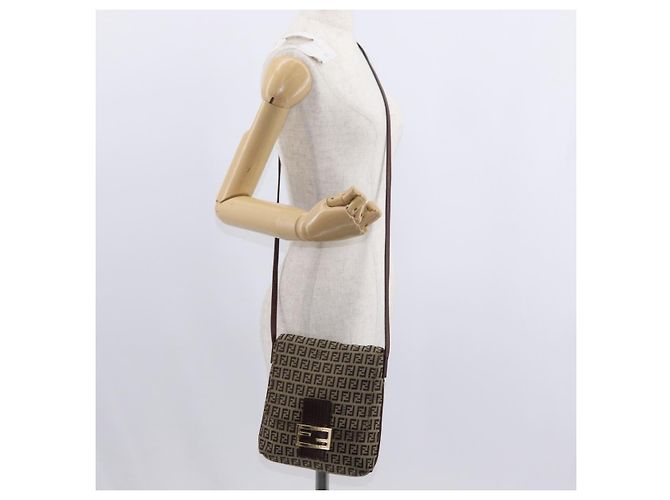 Borsa a Spalla in Tela Zucchino FENDI Beige Oro Auth 149656 - vista 23