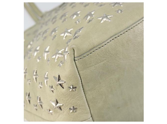 Borsa tote in pelle beige argento con borchie Jimmy Choo Auth bs30825 - vista 14