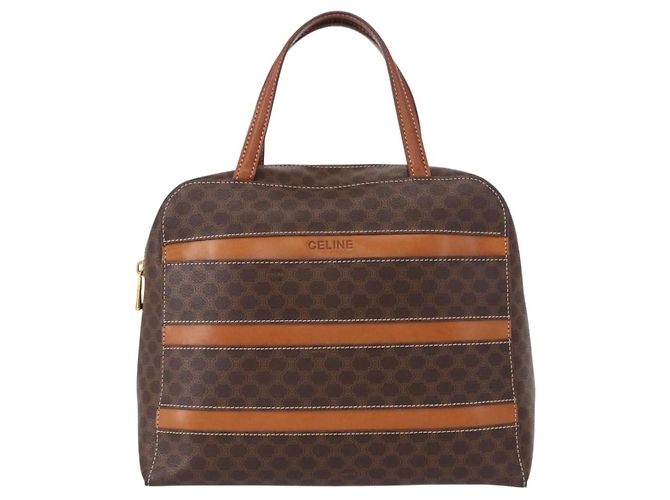 Céline Borsa a mano in tela Macadam CELINE in pelle PVC marrone oro Auth 152578 D'oro - vista 13