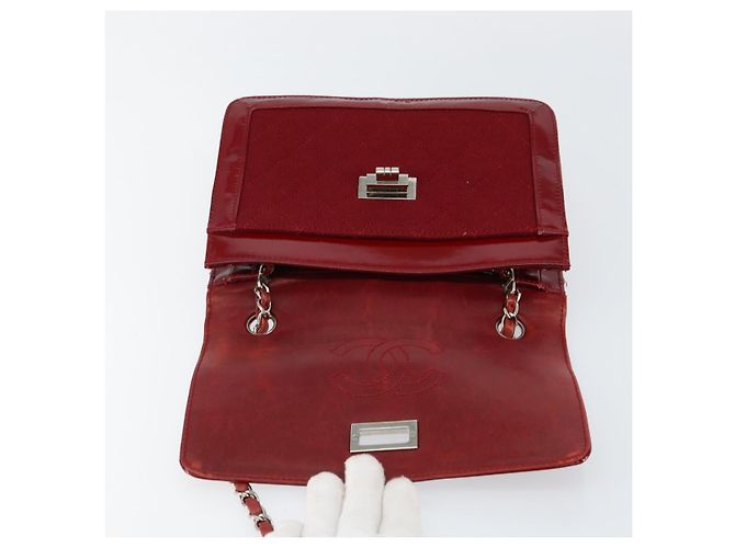 CHANEL 2.55 Borsa a Spalla Matelassé con Catena Rosso Smalto Argento CC Auth bs30717 - vista 10