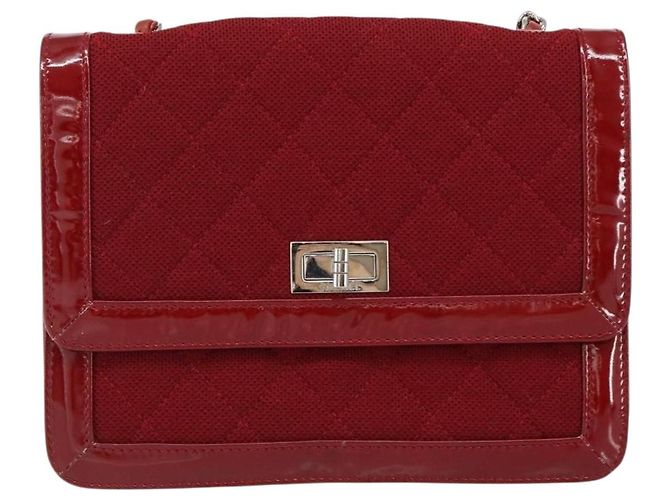 CHANEL 2.55 Borsa a Spalla Matelassé con Catena Rosso Smalto Argento CC Auth bs30717 - vista 13