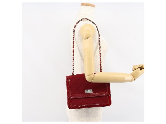 CHANEL 2.55 Borsa a Spalla Matelassé con Catena Rosso Smalto Argento CC Auth bs30717 - vista 24