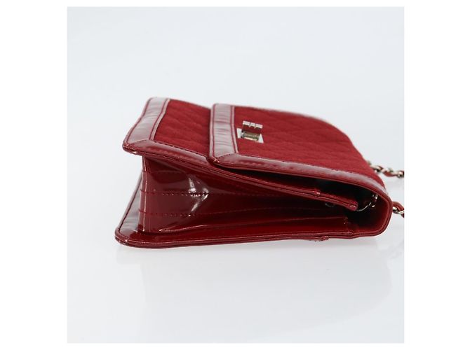 CHANEL 2.55 Borsa a Spalla Matelassé con Catena Rosso Smalto Argento CC Auth bs30717 - vista 3