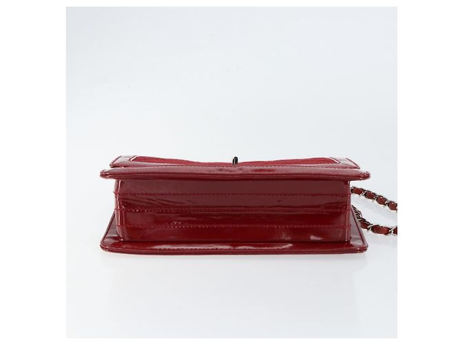 CHANEL 2.55 Borsa a Spalla Matelassé con Catena Rosso Smalto Argento CC Auth bs30717 - vista 5