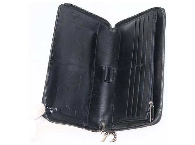 CHANEL Cambon Line Organizer Long Wallet Leather Black Silver CC Auth 149586 Silvery - view 10